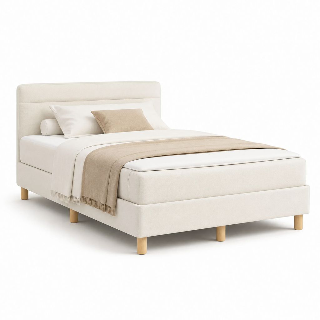 Letto matrimoniale imbottito avorio in poliestere rettangolare 160 x 200 cm