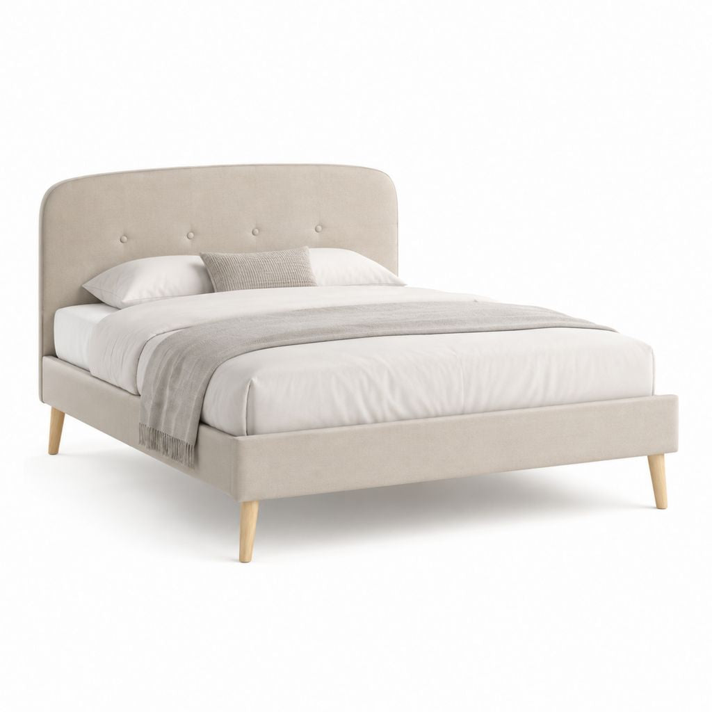Letto matrimoniale rettangolare beige in poliestere 160 x 200 cm