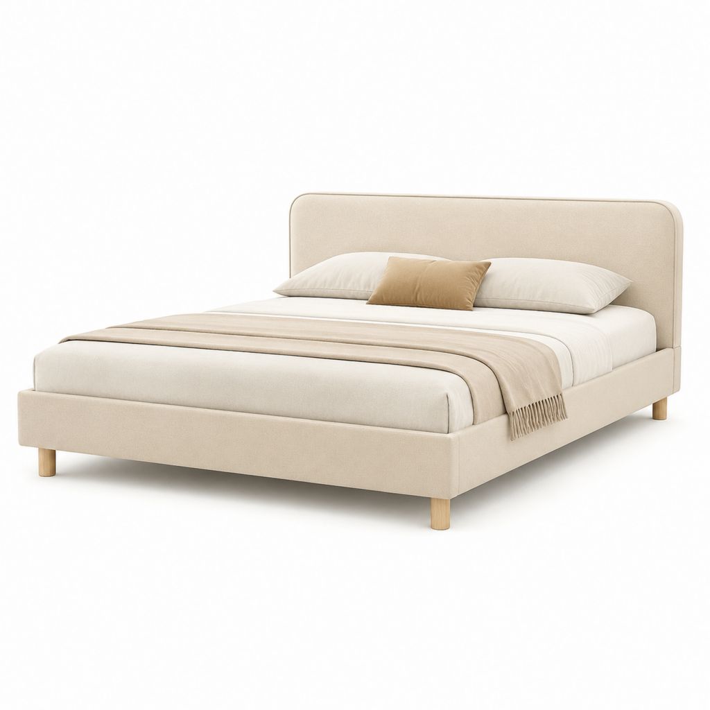 Letto matrimoniale imbottito beige in poliestere rettangolare per materasso 160 x 200 cm