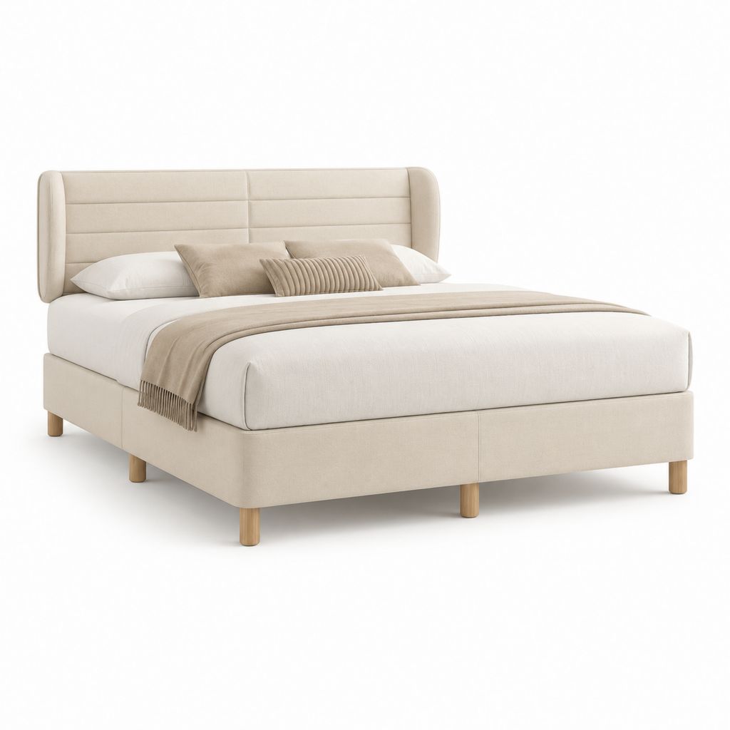 Letto matrimoniale imbottito beige in poliestere rettangolare 160 x 200 cm