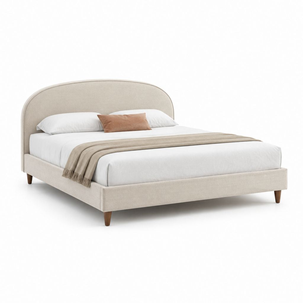 Letto matrimoniale imbottito beige in poliestere con testiera curva 160 x 200 cm
