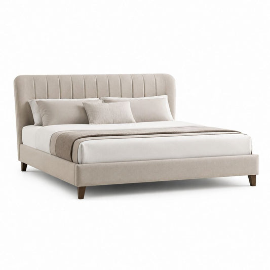Letto matrimoniale imbottito beige in poliestere rettangolare 160 x 200 cm
