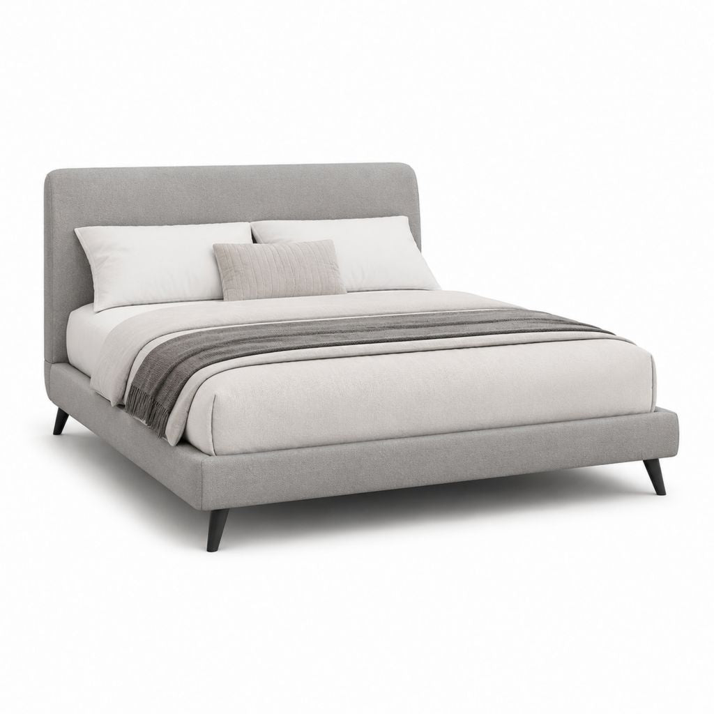 Letto matrimoniale imbottito grigio in poliestere 160 x 200 cm con testiera alta