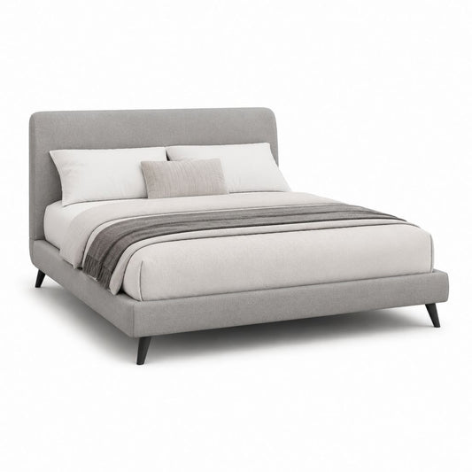 Letto matrimoniale imbottito grigio in poliestere 160 x 200 cm con testiera alta