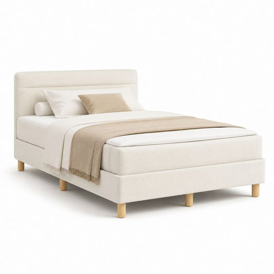 Letto matrimoniale imbottito avorio in poliestere rettangolare 160 x 200 cm