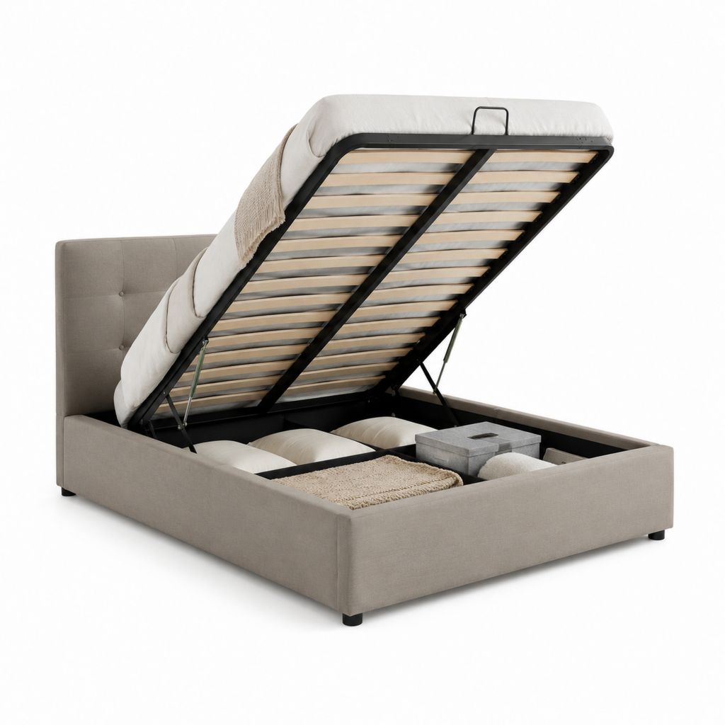 Letto contenitore matrimoniale grigio in poliestere con rete a doghe 160 x 200 cm