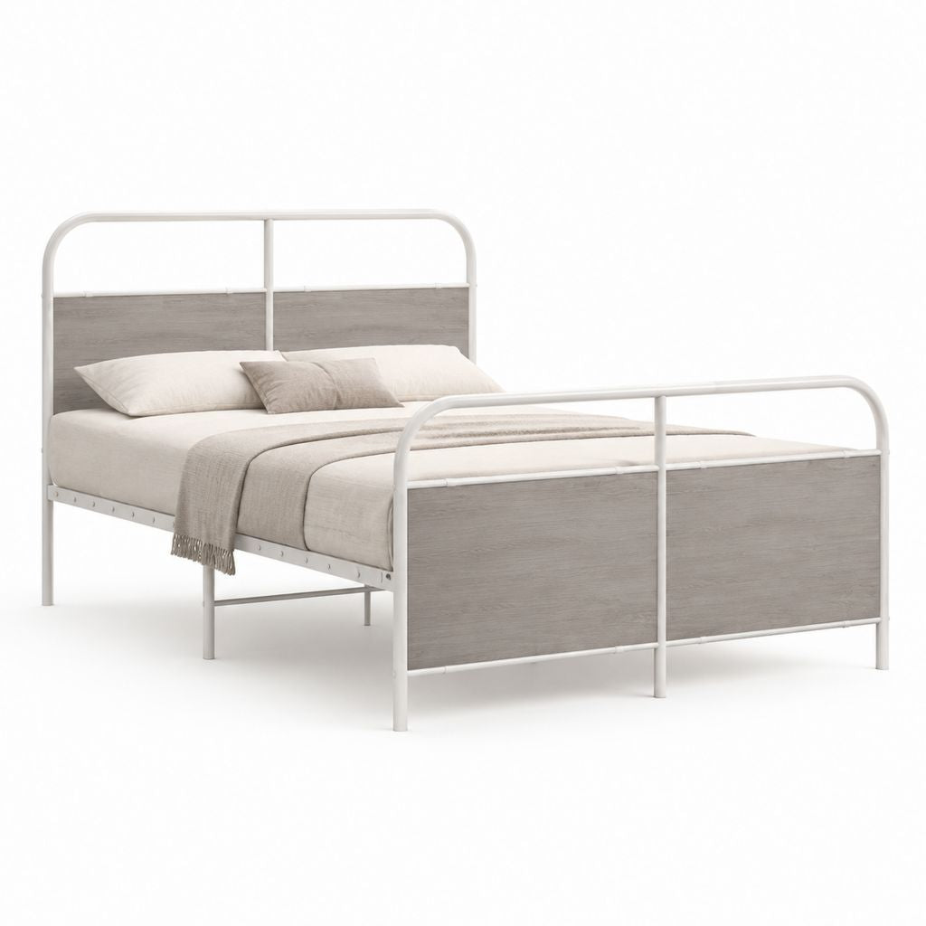 Struttura letto matrimoniale bianca e rovere grigio in acciaio e pannelli in legno ingegnerizzato 160 x 200 cm
