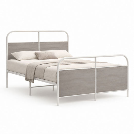 Struttura letto matrimoniale bianca e rovere grigio in acciaio e pannelli in legno ingegnerizzato 160 x 200 cm