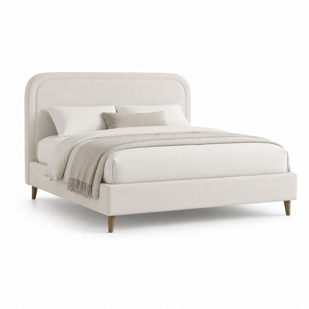 Letto matrimoniale imbottito beige in poliestere 175 x 215 x 120 cm