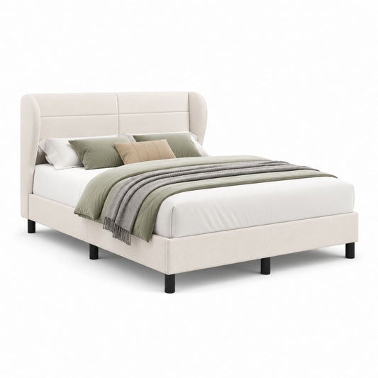 Letto matrimoniale imbottito beige in poliestere con testiera sagomata 176 x 218 x 112 cm per materasso 160 x 200 cm