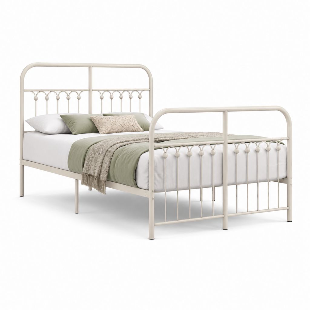 Letto matrimoniale in acciaio crema rettangolare 160 x 200 cm