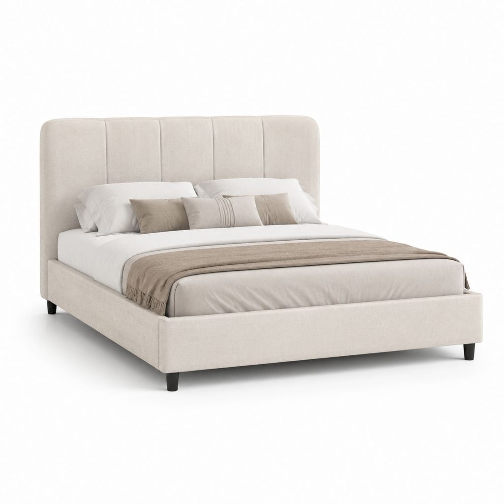 Letto matrimoniale imbottito beige in poliestere con testiera arrotondata per materasso 160 x 200 cm