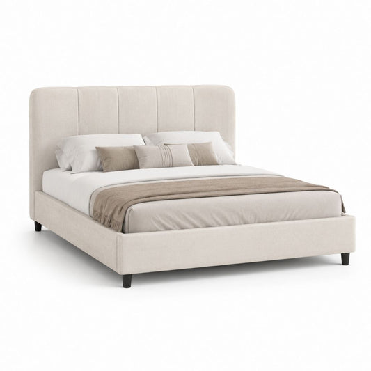 Letto matrimoniale imbottito beige in poliestere con testiera arrotondata per materasso 160 x 200 cm