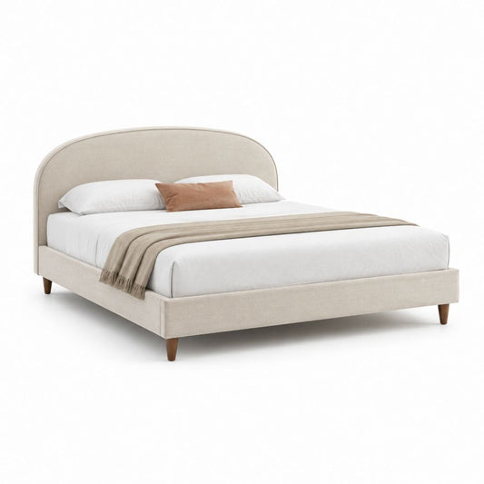 Letto matrimoniale imbottito beige in poliestere con testiera curva 160 x 200 cm