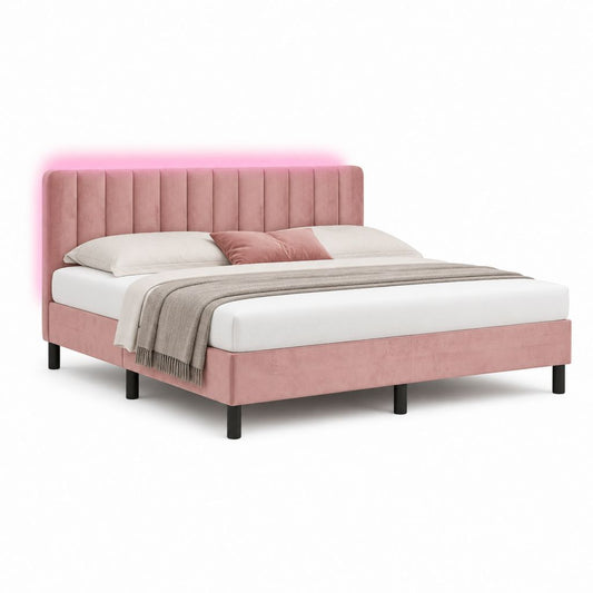 Letto matrimoniale imbottito rosa in poliestere 160 x 200 cm