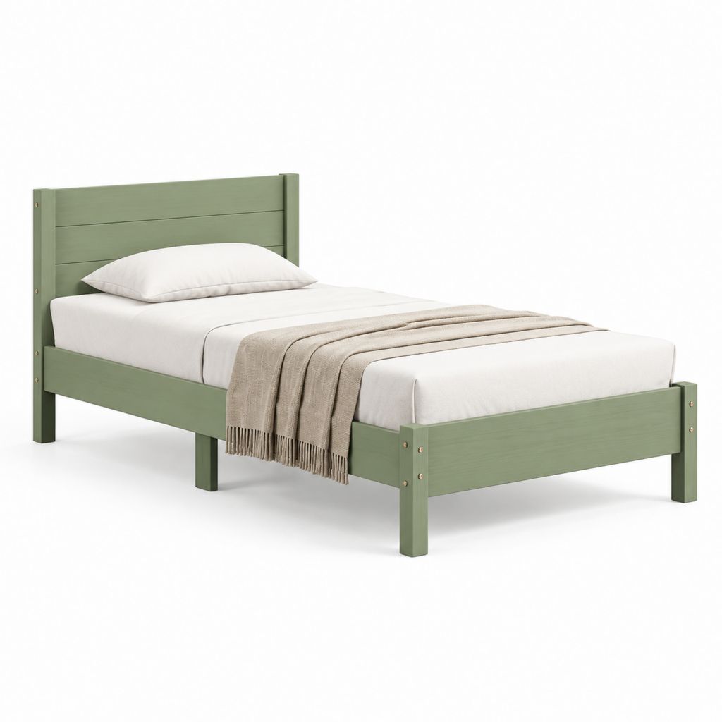 Letto singolo verde in pino massello rettangolare 90 x 200 cm