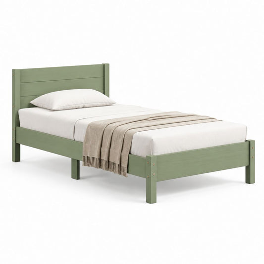 Letto singolo verde in pino massello rettangolare 90 x 200 cm