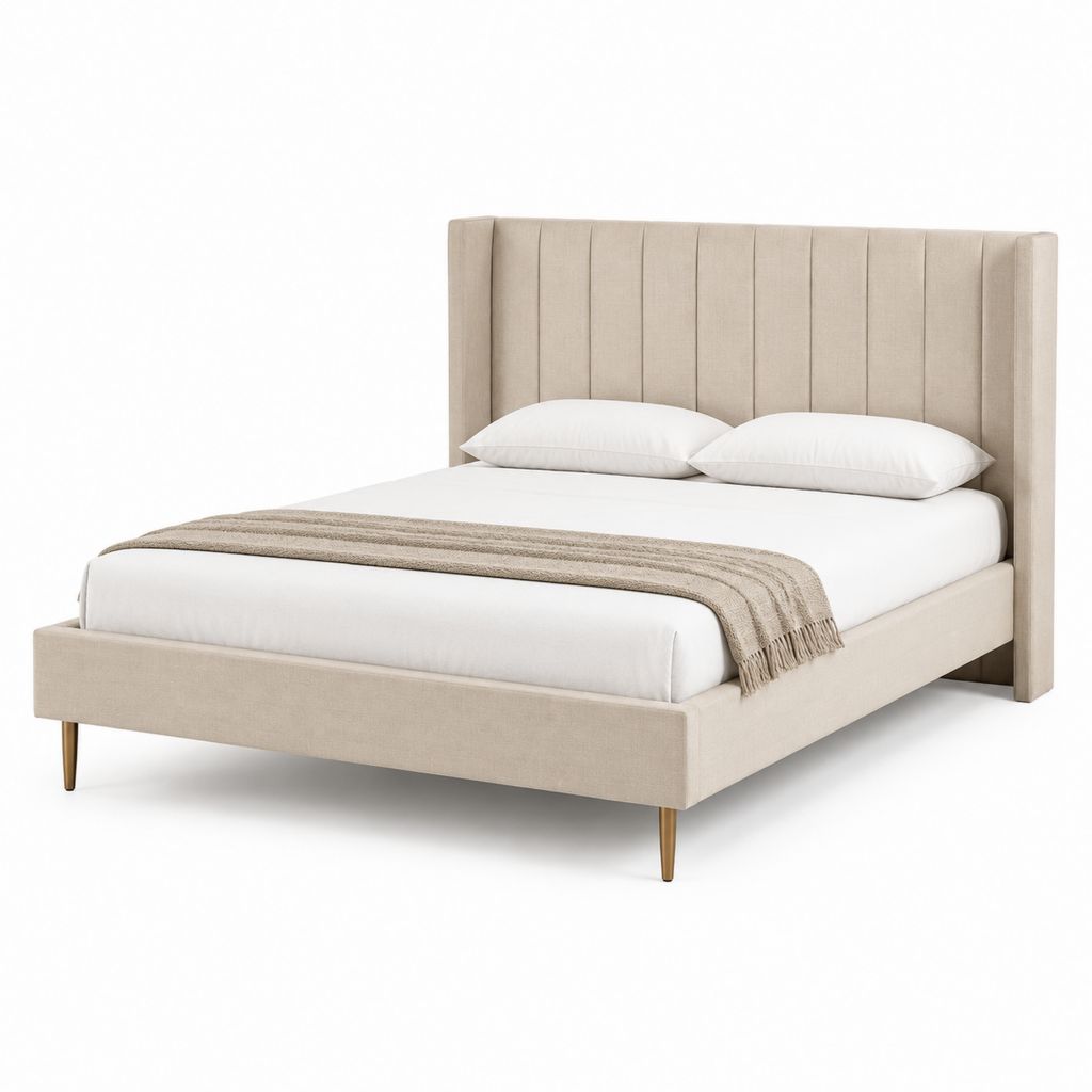 Letto matrimoniale imbottito beige in poliestere 175 x 218 x 125 cm per materasso 160 x 200 cm
