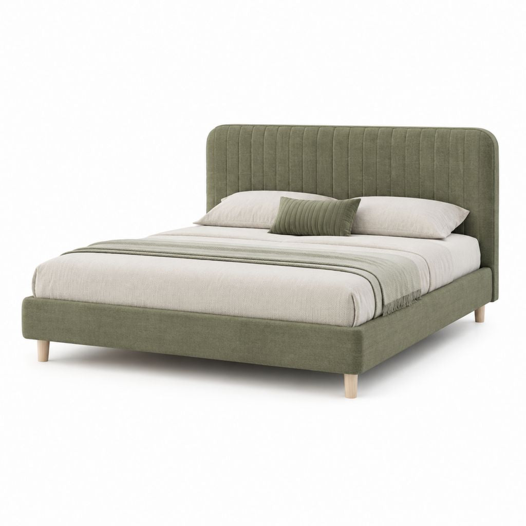 Letto matrimoniale imbottito verde oliva in poliestere con testiera rettangolare 160 x 200 cm