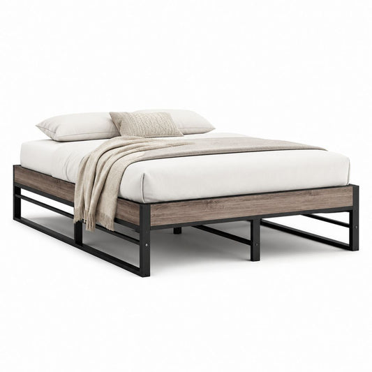 Struttura Letto Matrimoniale 160 x 200 cm Rettangolare Marrone e Nero in Acciaio e MDF