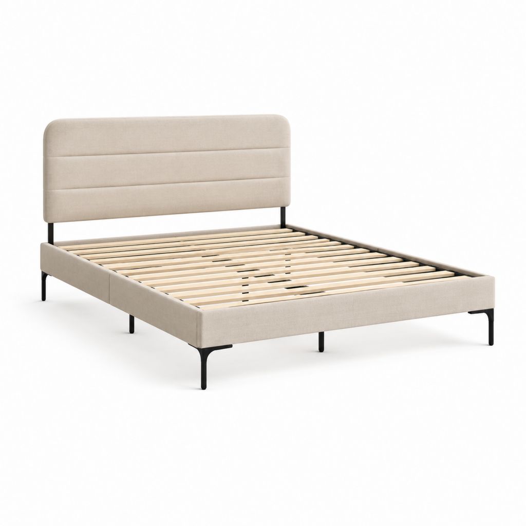 Letto matrimoniale con rete a doghe beige rivestito in poliestere rettangolare 160 x 200 cm