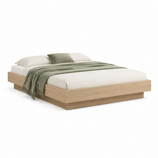 Letto matrimoniale con struttura in MDF rovere naturale per materasso 160 x 200 cm