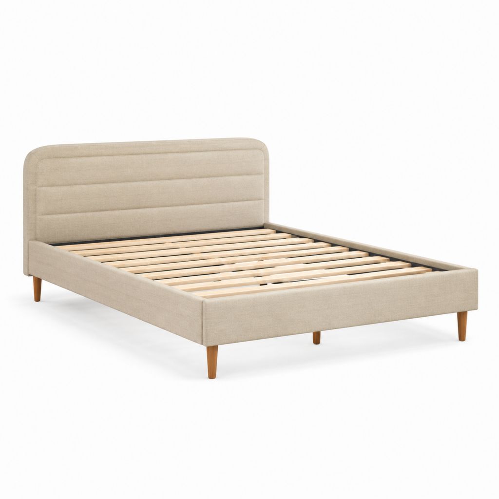 Letto matrimoniale imbottito beige in poliestere con rete a doghe 160 x 200 cm