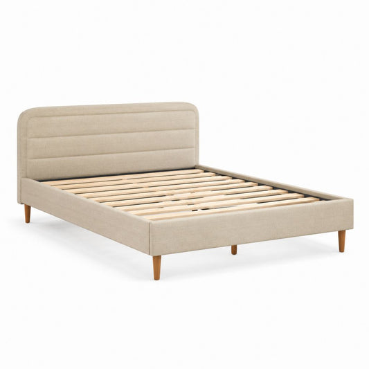 Letto matrimoniale imbottito beige in poliestere con rete a doghe 160 x 200 cm