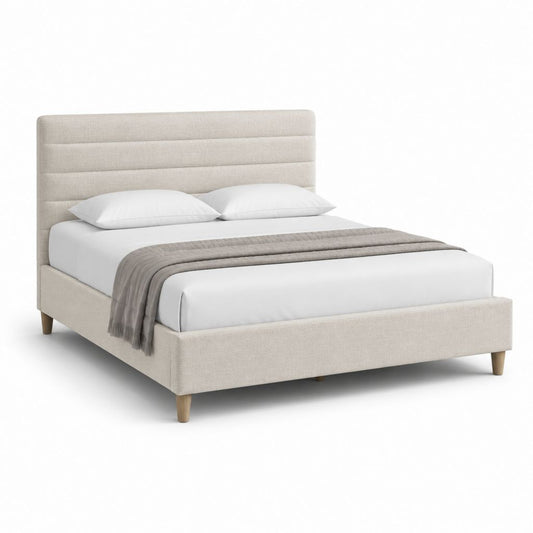Letto matrimoniale imbottito beige in poliestere 160 x 200 cm