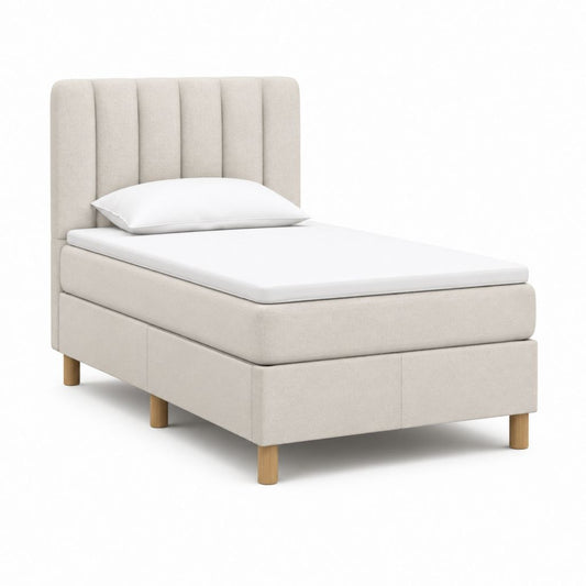 Letto singolo imbottito beige in poliestere rettangolare 90 x 200 cm