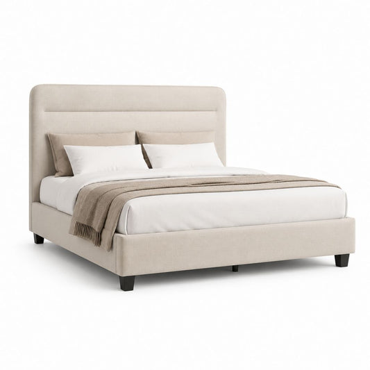 Letto matrimoniale imbottito beige in poliestere con testiera arrotondata 160 x 200 cm