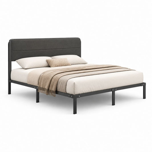 Struttura letto matrimoniale 160 x 200 cm grigio scuro in acciaio con testiera imbottita