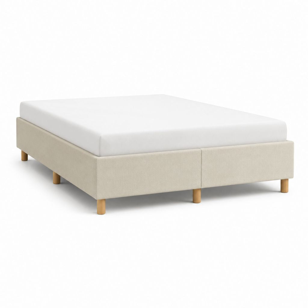 Letto matrimoniale imbottito beige in poliestere 160 x 200 cm con gambe in legno massello