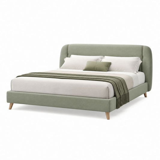 Letto matrimoniale con testiera imbottita verde in poliestere rettangolare 160 x 200 cm
