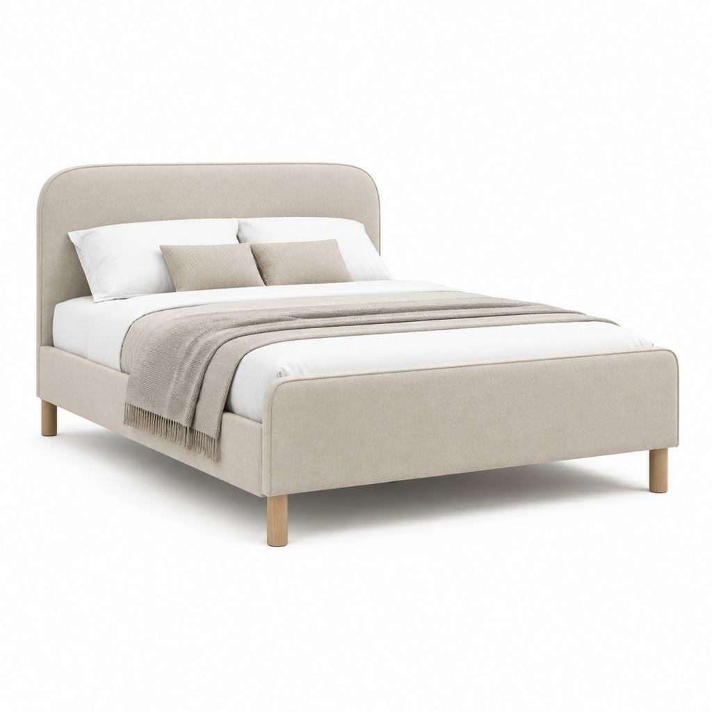 Letto matrimoniale imbottito beige in poliestere con testiera arrotondata 160 x 200 cm