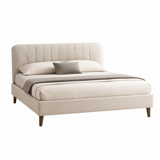 Letto matrimoniale imbottito beige in poliestere rettangolare per materasso 160 x 200 cm 175 x 215 x 110 cm
