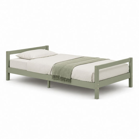 Letto singolo in pino massello verde salvia rettangolare per materasso 90 x 200 cm 209 x 99 x 80 cm