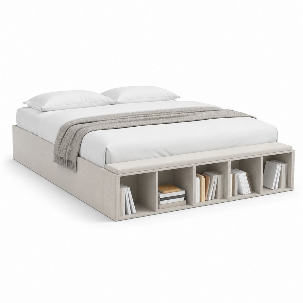 Letto matrimoniale rettangolare con libreria frontale grigio chiaro in truciolare nobilitato 160 x 200 cm