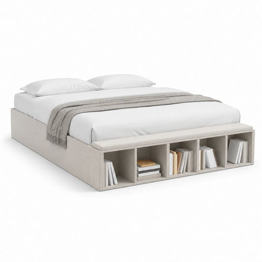 Letto matrimoniale rettangolare con libreria frontale grigio chiaro in truciolare nobilitato 160 x 200 cm