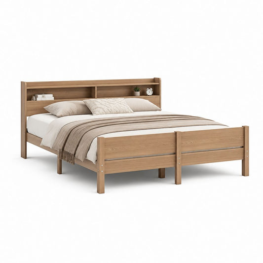 Letto matrimoniale rettangolare rovere naturale in MDF 160 x 200 cm con testiera a ripiani